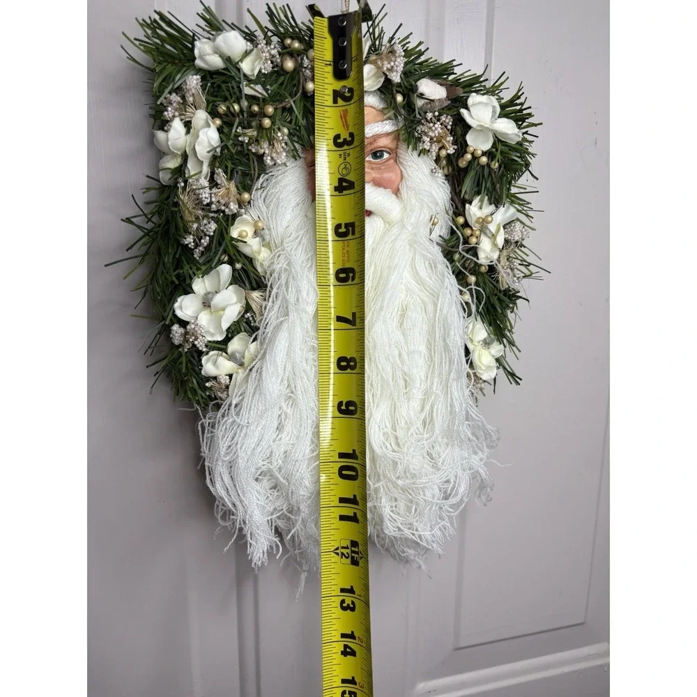 Vintage Santa Face Christmas Wreath Magnolia Flowers Pine Porcelain